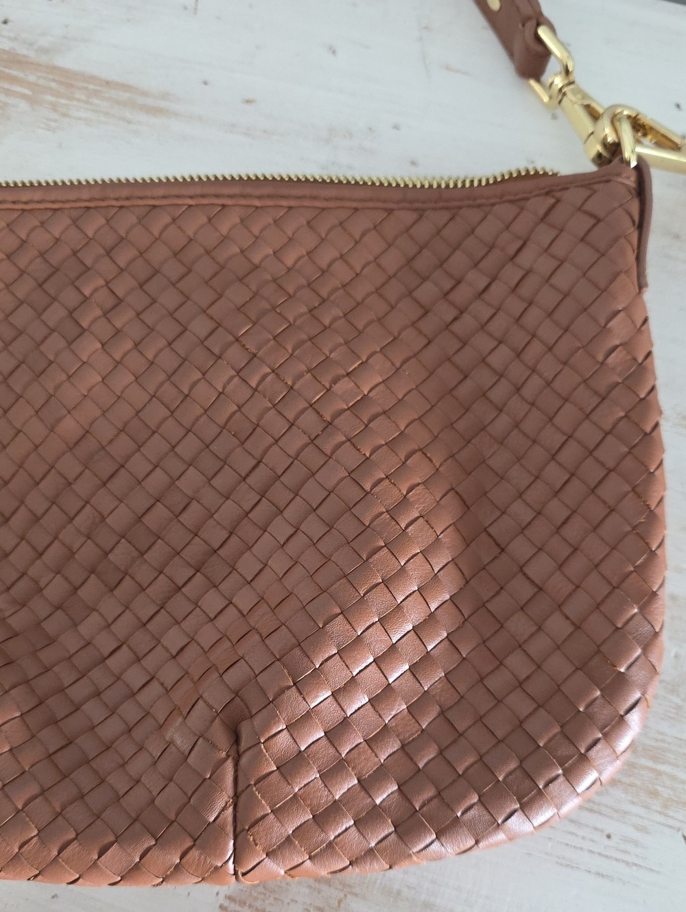 Quince Italian Handwoven Leather Mini Shoulder Bag In Cognac - Picture 3 of 16